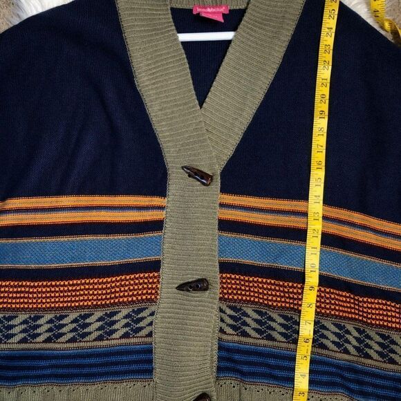 Blue Orange Striped Knit Cardigan Sweater Boho Hippie Button Up - Picture 4 of 6